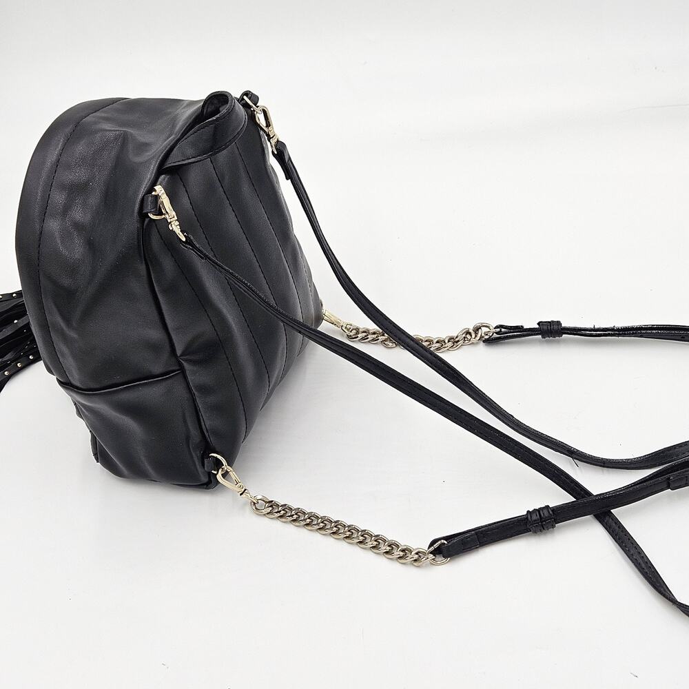 Victoria Secret Quilted Cheveron Faux Leather 90s Black Gold Mini Backpack Logo - Picture 3 of 15